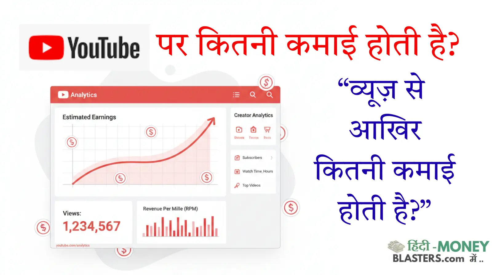 YouTube कमाई 2025 का चार्ट जिसमें लॉन्ग वीडियो और Shorts की कमाई की तुलना दिखाई गई है।