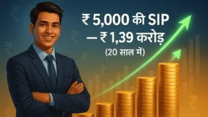 ₹5,000 की SIP से 20 साल में ₹1.39 करोड़ तक निवेश की वृद्धि दर्शाने वाला हिंदी ग्राफ — SIP निवेश योजना का वास्तविक उदाहरण।